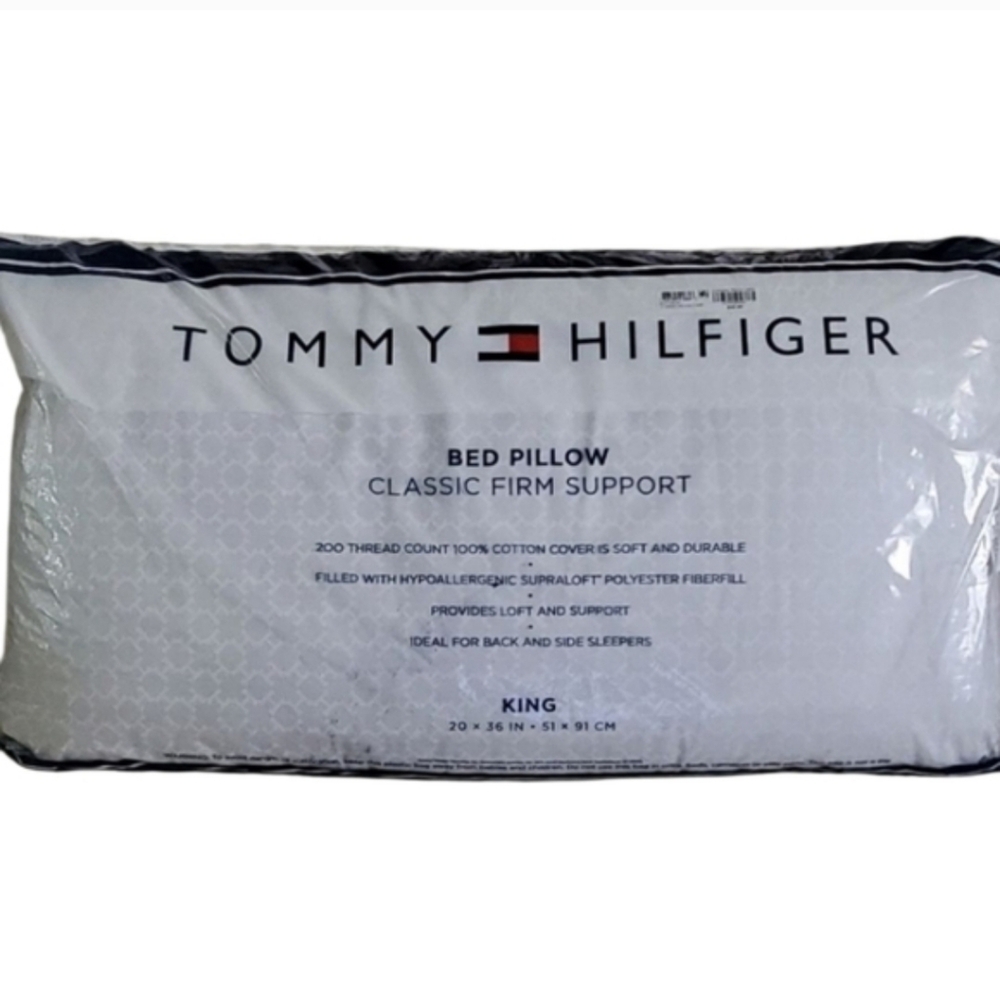 New Tommy Hilfiger White Bed Pillow -Classic Firm Support. King Size.